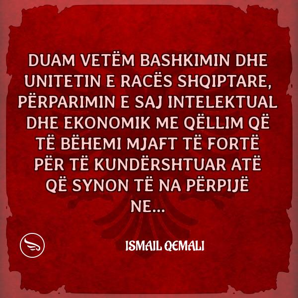 Ismail Qemali Duam vetem bashkimin dhe unitetin e races shqiptare perparimin e saj intelektual dhe ekonomik me qellim qe t